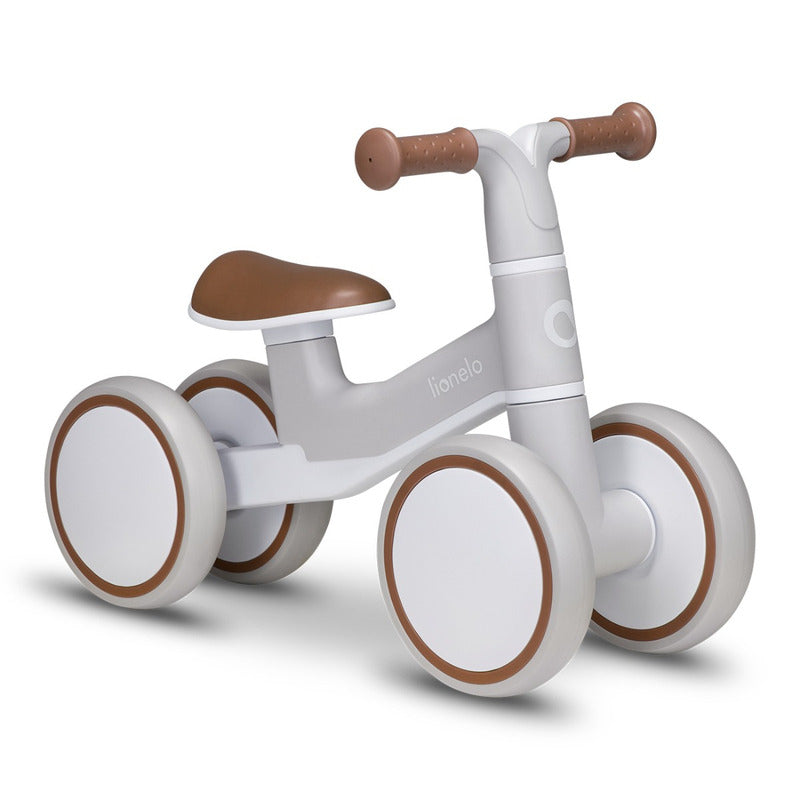 Bicicleta fara pedale, Lionelo, Villy, Cu 4 roti, Din spuma EVA si TPR, Stabila, Manere moi, antiderapante, 12- 36 luni, Sustine pana la 30 kg, Certificata EN 71-1:2014, EN 71-2:2011, EN 71-3:2019, Bej