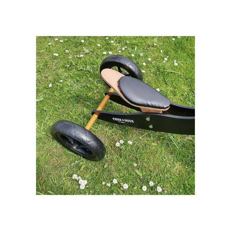 Bicicleta/tricicleta fara pedale, Free2Move, Din lemn, 2 in 1, Functie de bicicleta echilibru, Sa reglabila, Manere antiderapante, Roti ajustabile, 18 luni - 3 ani, Conform cu standardele europene EN71-1;2018, EN71-2:2020, EN71-3:2021, Brown Black