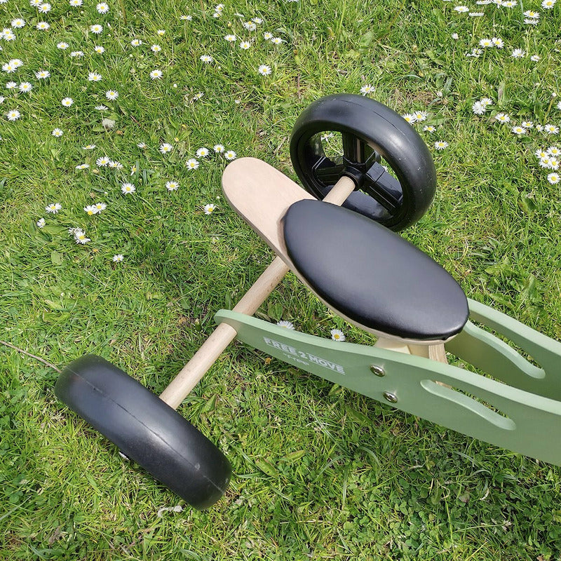 Bicicleta/tricicleta fara pedale, Free2Move, Din lemn, 2 in 1, Functie de bicicleta echilibru, Scaun reglabil, Roti ajustabile, Manere antiderapante, Varsta 1-3 ani, Conform cu standardele europene EN71-1;2018, EN71-2:2020, EN71-3:2021, Mint