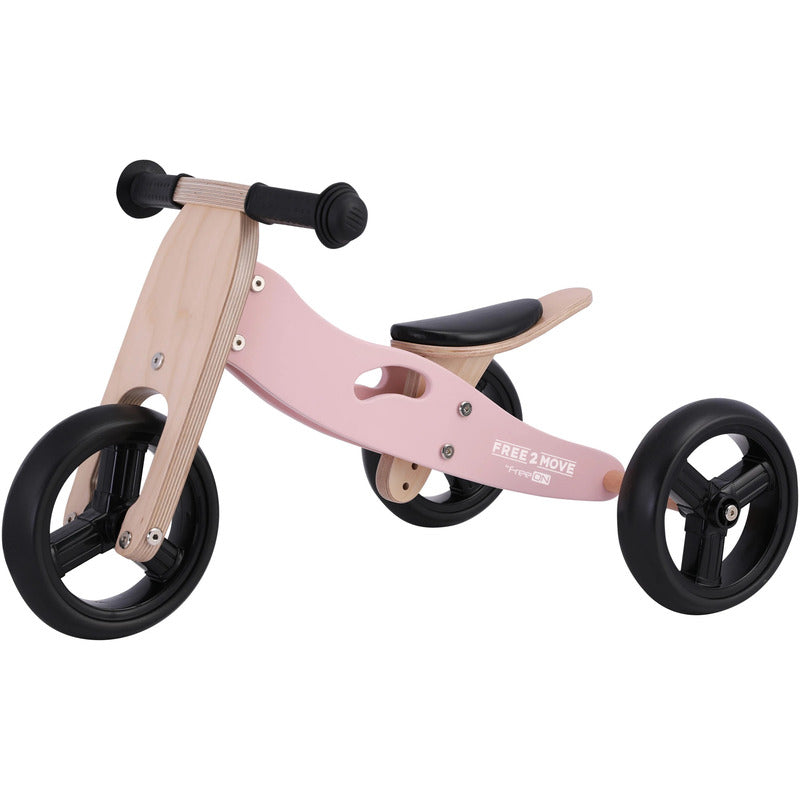 Tricicleta 2 in 1 din lemn Free2Move Dusty Pink fara pedale