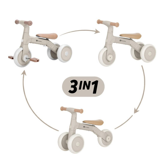 Bicicleta/tricicleta, Petite&Mars, Bingo, 3 in 1, Multifunctionala, Cu/fara pedale, Ghidon directionabil, Sa reglabila pe inaltime, 2.3 kg, Pana la 25 kg, 12-36 luni, Bej