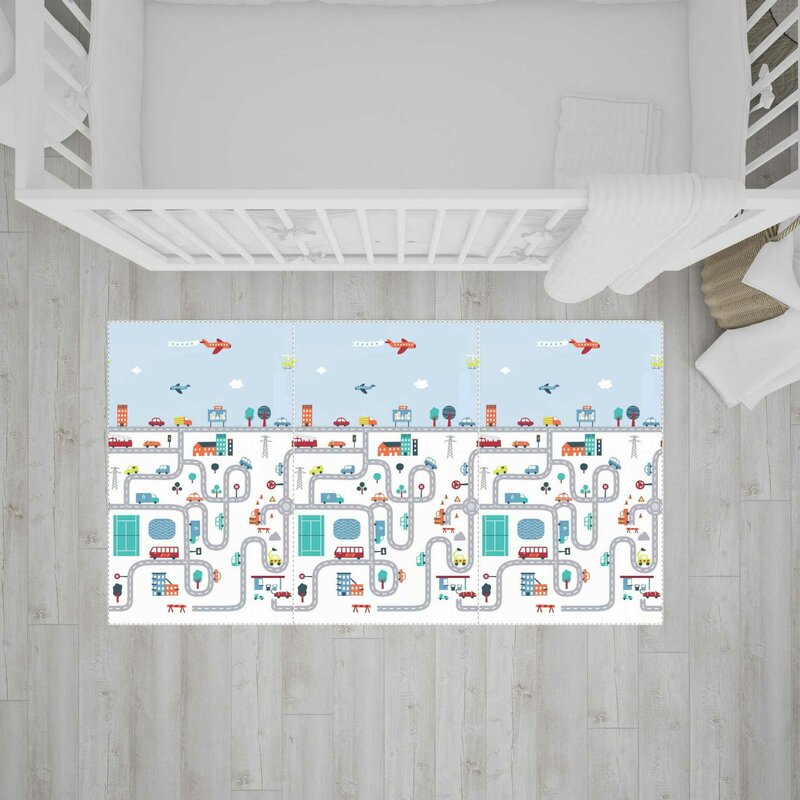 Covoras de joaca, Bocioland, City, Pliabil, Protectie impotriva loviturilor, Dimensiune mare, 200 x 150 cm, Cu Imprimeu pe ambele parti, Potrivit pentru utlizare atat in interior, cat si in exterior