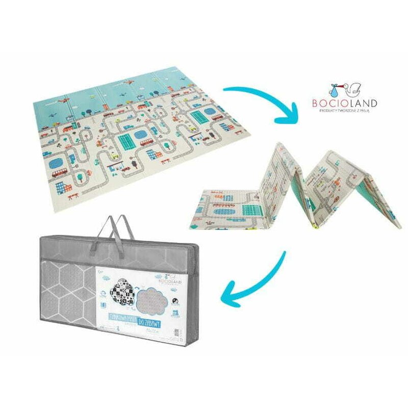 Covoras de joaca, Bocioland, City, Pliabil, Protectie impotriva loviturilor, Dimensiune mare, 200 x 150 cm, Cu Imprimeu pe ambele parti, Potrivit pentru utlizare atat in interior, cat si in exterior