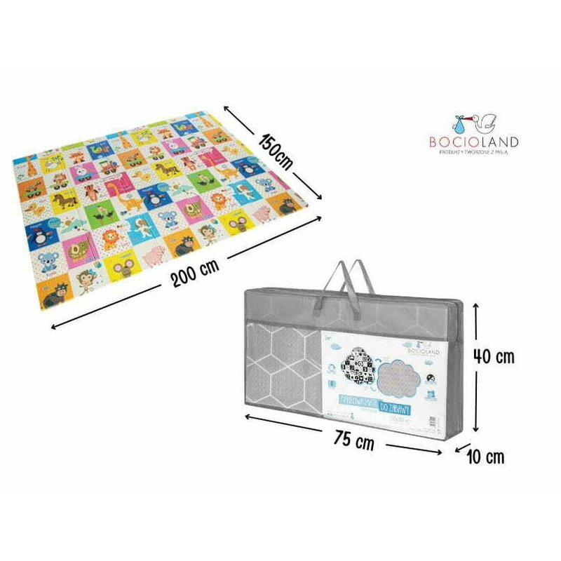 Covoras de joaca, Bocioland, Happy Day, Pliabil, Protectie impotriva loviturilor, Dimensiune mare, 200 x 150 cm, Cu Imprimeu pe ambele parti, Potrivit pentru utlizare atat in interior, cat si in exterior