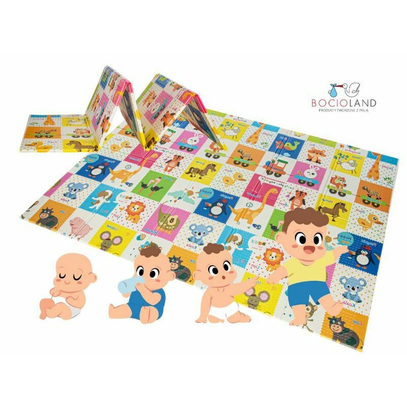 Covoras de joaca, Bocioland, Happy Day, Pliabil, Protectie impotriva loviturilor, Dimensiune mare, 200 x 150 cm, Cu Imprimeu pe ambele parti, Potrivit pentru utlizare atat in interior, cat si in exterior