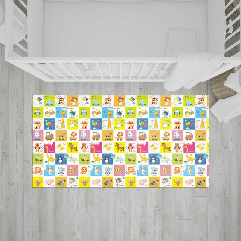Covoras de joaca, Bocioland, Happy Day, Pliabil, Protectie impotriva loviturilor, Dimensiune mare, 200 x 150 cm, Cu Imprimeu pe ambele parti, Potrivit pentru utlizare atat in interior, cat si in exterior