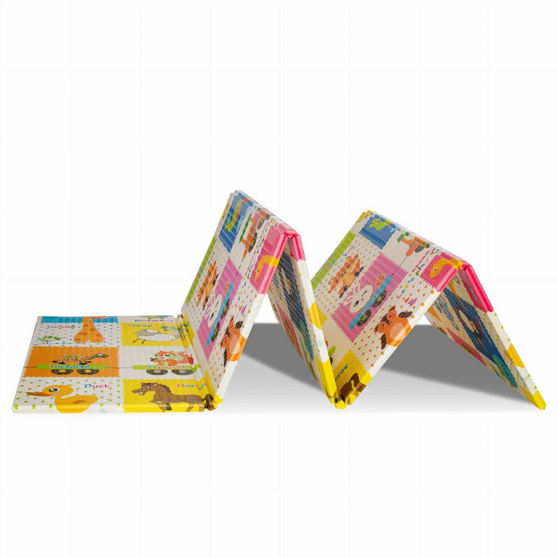 Covoras de joaca, Bocioland, Happy Day, Pliabil, Protectie impotriva loviturilor, Dimensiune mare, 200 x 150 cm, Cu Imprimeu pe ambele parti, Potrivit pentru utlizare atat in interior, cat si in exterior