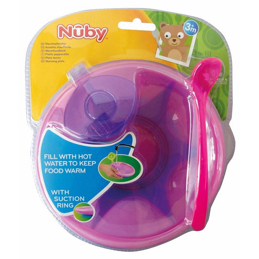 Bol, Nuby, Cu ventuza, rezervor si lingura, Pentru a mentine alimentele calde, Sigur pentru masina de spalat vase si microunde, 400 ml, 3 luni+, Pink