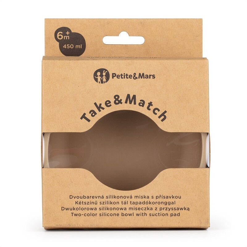 Bol, Petite&Mars, Take&Match, Cu ventuza, Silicon, Fara BPA, 450 ml, 6 luni+, Bej