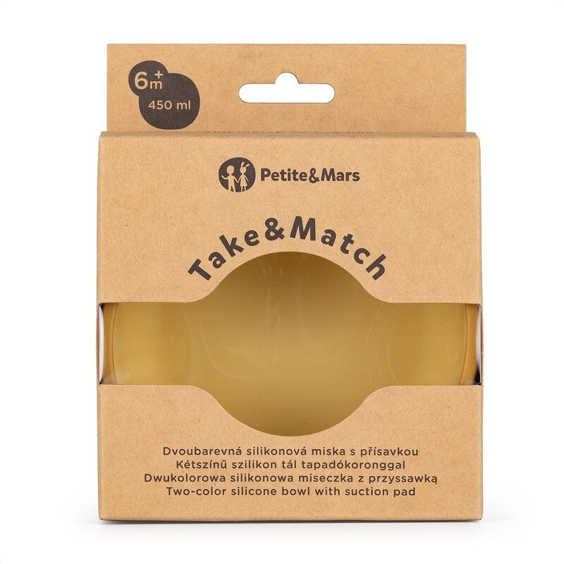 Bol, Petite&Mars, Take&Match, Cu ventuza, Silicon, Fara BPA, 450 ml, 6 luni+, Galben