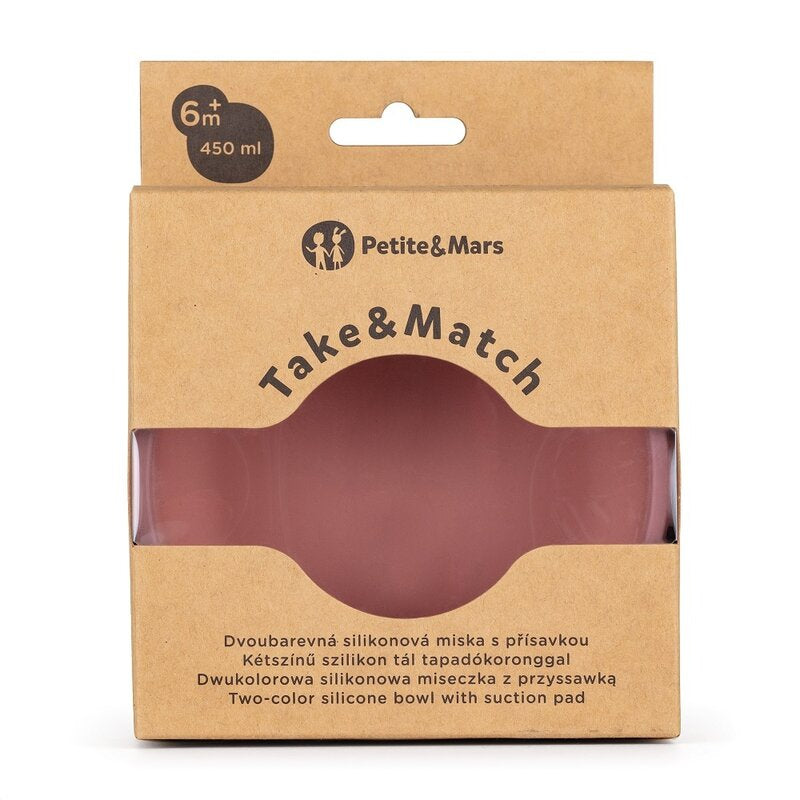 Bol, Petite&Mars, Take&Match, Cu ventuza, Silicon, Fara BPA, 450 ml, 6 luni+, Roz