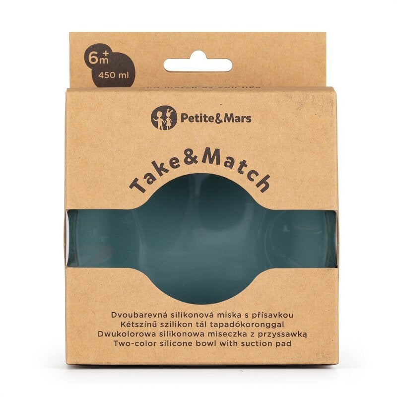 Bol, Petite&Mars, Take&Match, Cu ventuza, Silicon, Fara BPA, 450 ml, 6 luni+, Verde