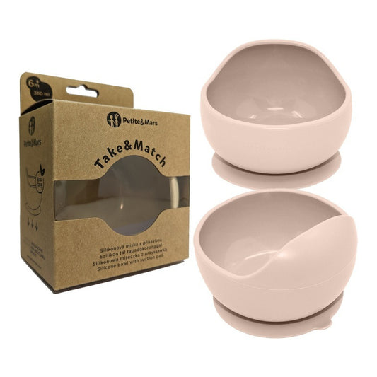 Bol, Petite&Mars, Take&Match, Din silicon, Cu ventuza, Fara BPA, 6 luni+, 350 ml, Bej
