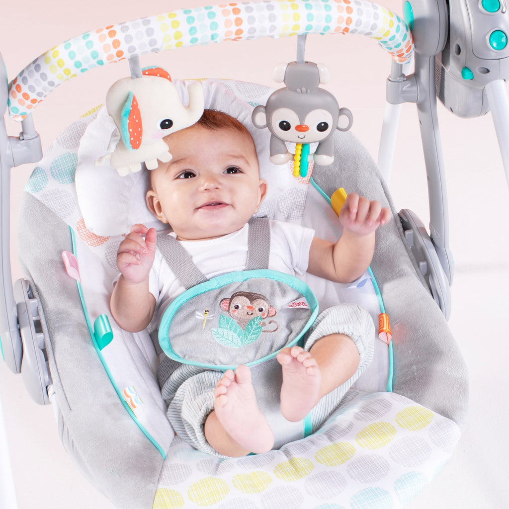 Bright Starts Leagan portabil Whimsical Wild cu timer si 6 melodii