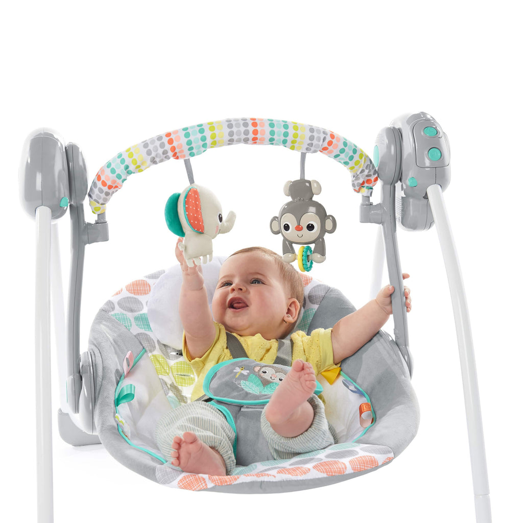 Bright Starts Leagan portabil Whimsical Wild cu timer si 6 melodii