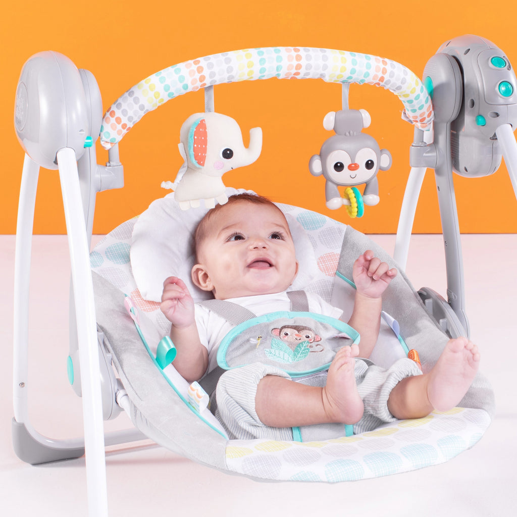 Bright Starts Leagan portabil Whimsical Wild cu timer si 6 melodii