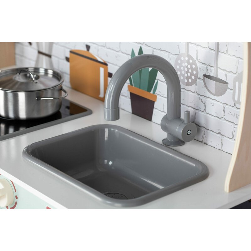 Bucatarie copii lemn, Free2Play, Mini Chef, Cu efecte de sunet si lumina, Cu accesorii, 70 x 30 x 104 cm, Conform cu standardele europene EN71-1;2018, EN71-2:2020, EN71-3:2021