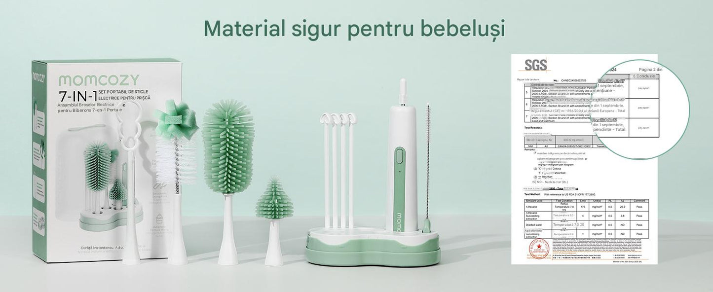 Set Perie Electrica Biberon 7 in 1 cu Suport Uscare Momcozy