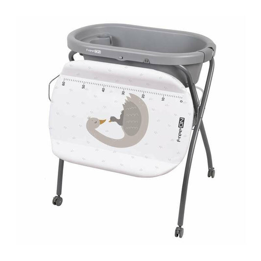 Cadita de baie, FreeON, Swan, Cu hamac pentru nou nascut si masa de infasat, Cu roti, Cu suport metalic, Conform cu standardul european de securitate EN 12221-1:2008+A1:2013, EN 17072:2018