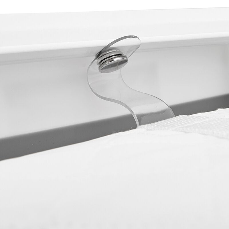 Cadita de baie pliabila, Qmini, Foldy Pro Care, Cu suport metalic si masuta de infasat, Cu termometru electronic, Cu dop si furtun pentru scurgere, Antiderapanta, 80×49 cm, Alb/Gri