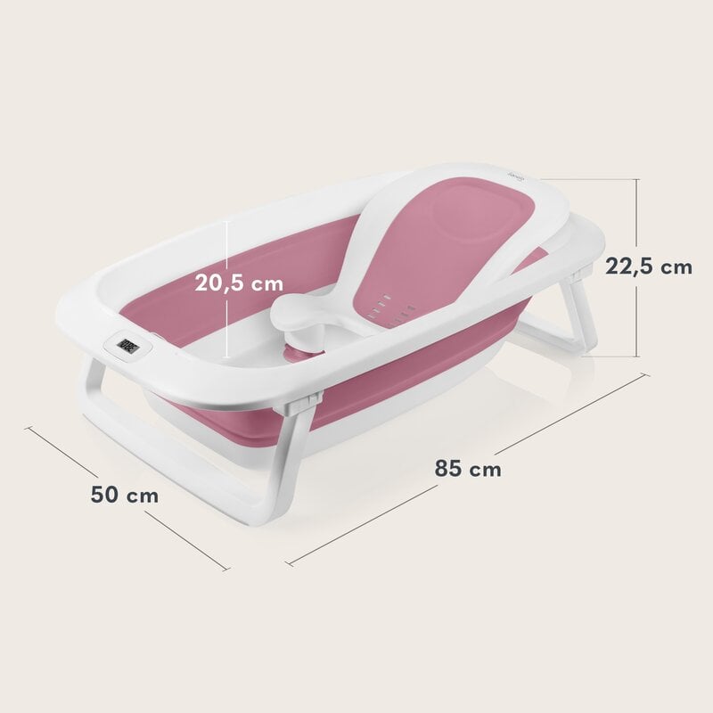 Cadita pliabila, Lionelo, Bubble, Suport anatomic si dop incluse, Cu termometru, Capacitate 50 l, 85 x 50 cm, Roz