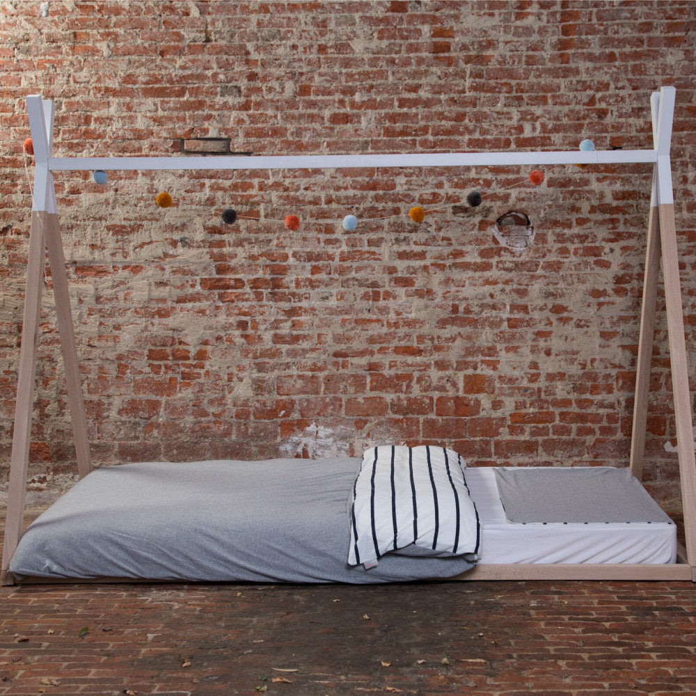 Cadru pat Tipi Childhome 90x200 cm Lemn Natural Alb