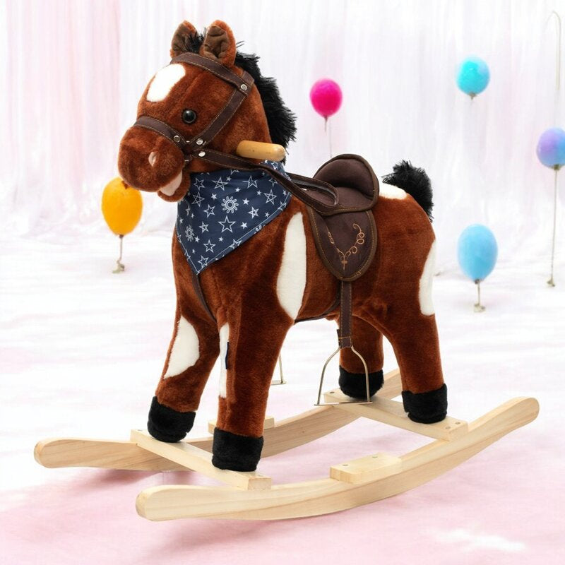 Căluț balansoar Baby Mix Arthur, Maro deschis – prezentare în decor roz