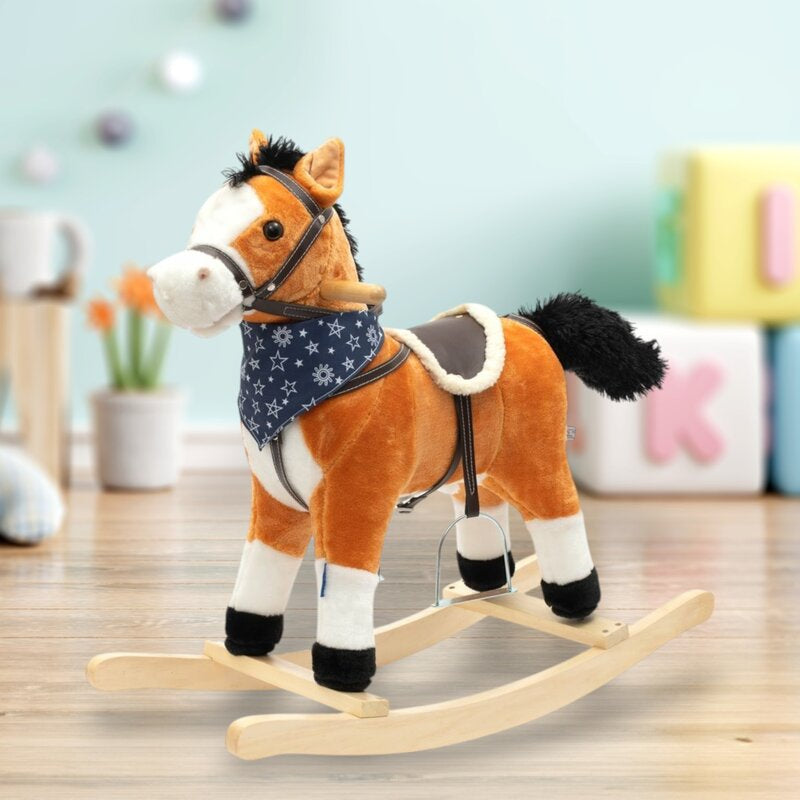 Calut balansoar din plus, Baby Mix, Cu efecte de miscare a gurii si a cozii, Cu melodie de cowboy si efect de galop, Maro Deschis