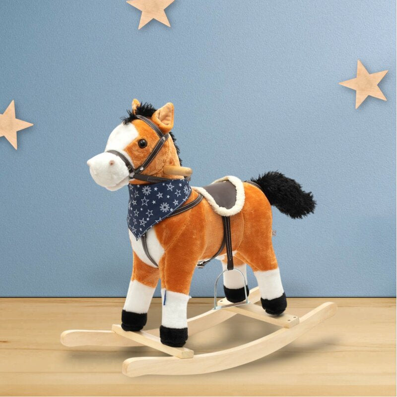 Calut balansoar din plus, Baby Mix, Cu efecte de miscare a gurii si a cozii, Cu melodie de cowboy si efect de galop, Maro Deschis