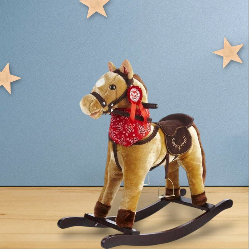 Calut balansoar din plus, Free2Play, Cu esarfa si manere, Cu sunete specifice si de galop, 74x30x64 cm, Brown