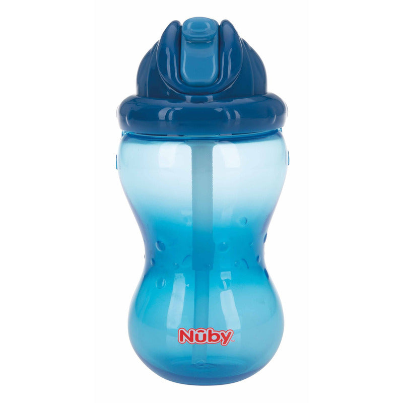 Cana cu pai, Nuby, Anti-alunecare, Cu inchidere etansa, Plastic, 360 ml, 12+ luni, Albastru inchis