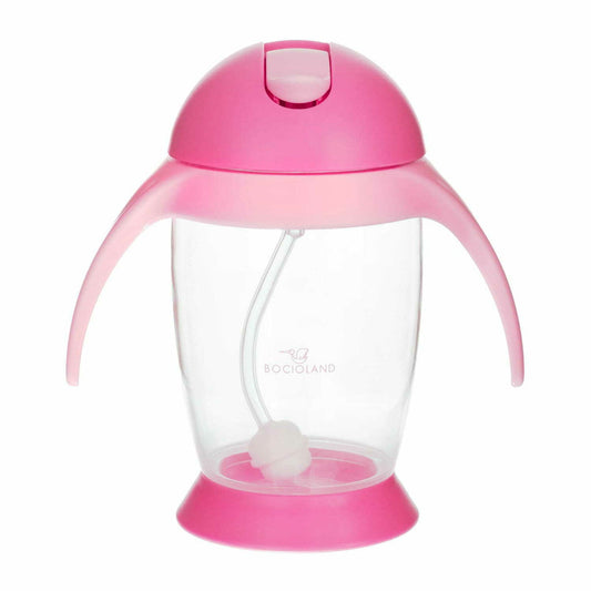 Cana de apa, Bocioland, Cu pai si manere, 300 ml, 6 luni+, Pink