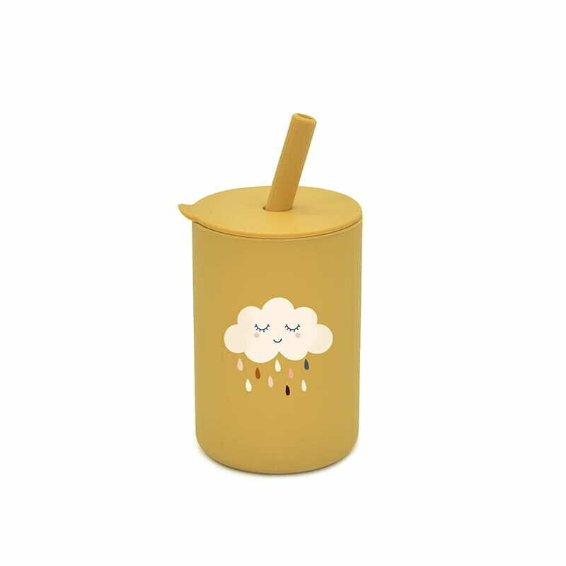 Cana din silicon Bocioland cu pai, 150 ml, model Cloud