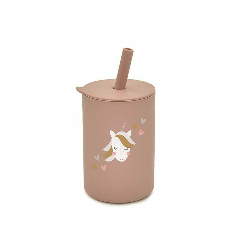 Cana din silicon Bocioland cu pai, 150 ml, model Unicorn