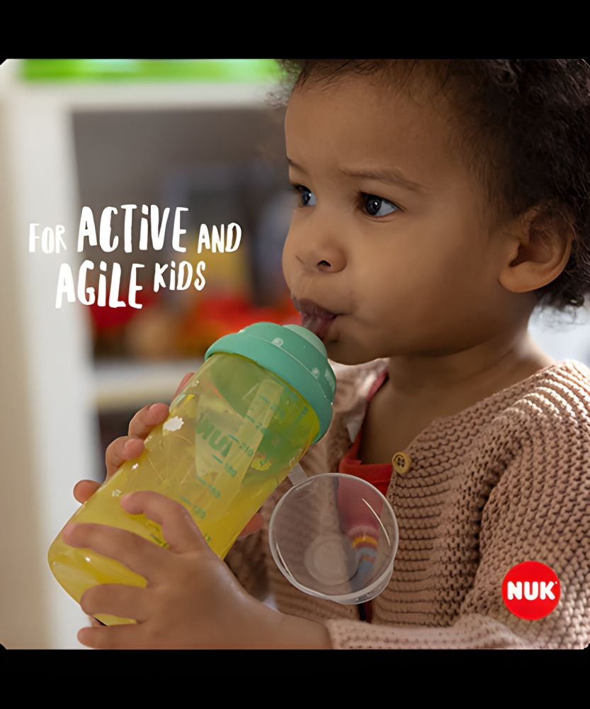 Cană cu Pai NUK Flexi 300ml Silicon Moale Verde-Galben 12+ Luni