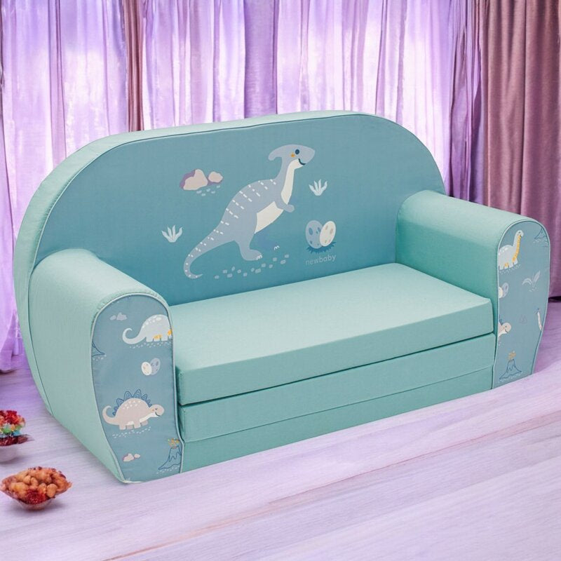 Canapea extensibila, New Baby, Din spuma, Husa din bumbac certificat Oeko-Tex Standard 100, 42x78x35, 9 luni-5 ani, Dinosaur