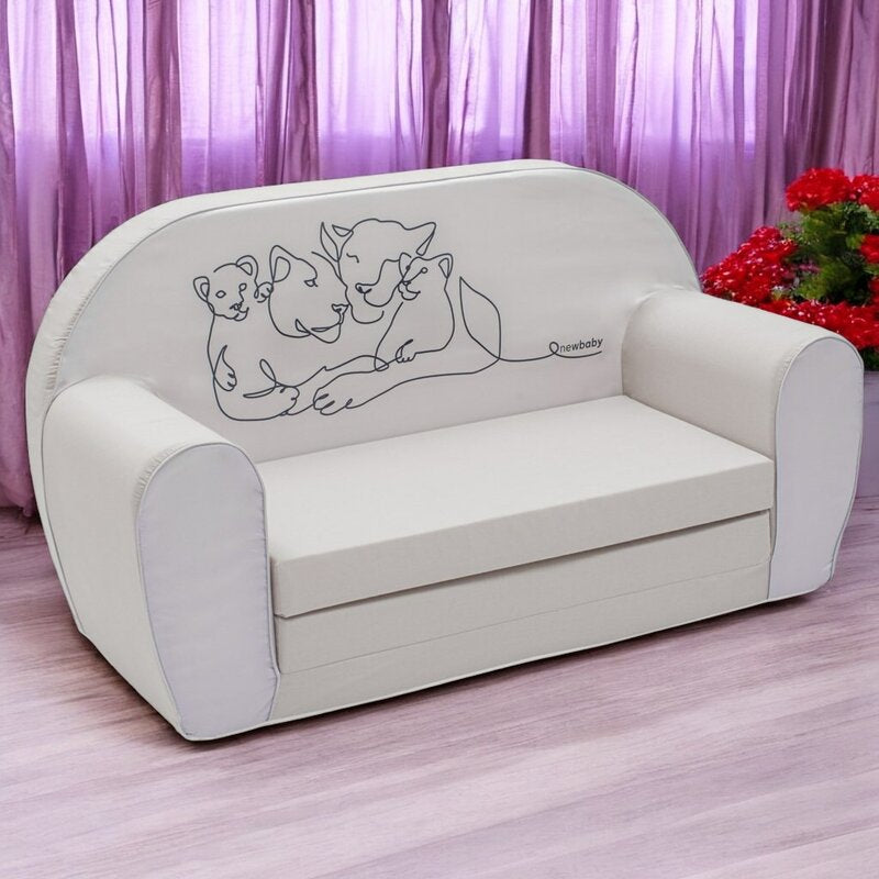 Canapea extensibila, New Baby, Din spuma, Husa din bumbac certificat Oeko-Tex Standard 100, 42x78x35 cm, 9 luni-5 ani, Lion