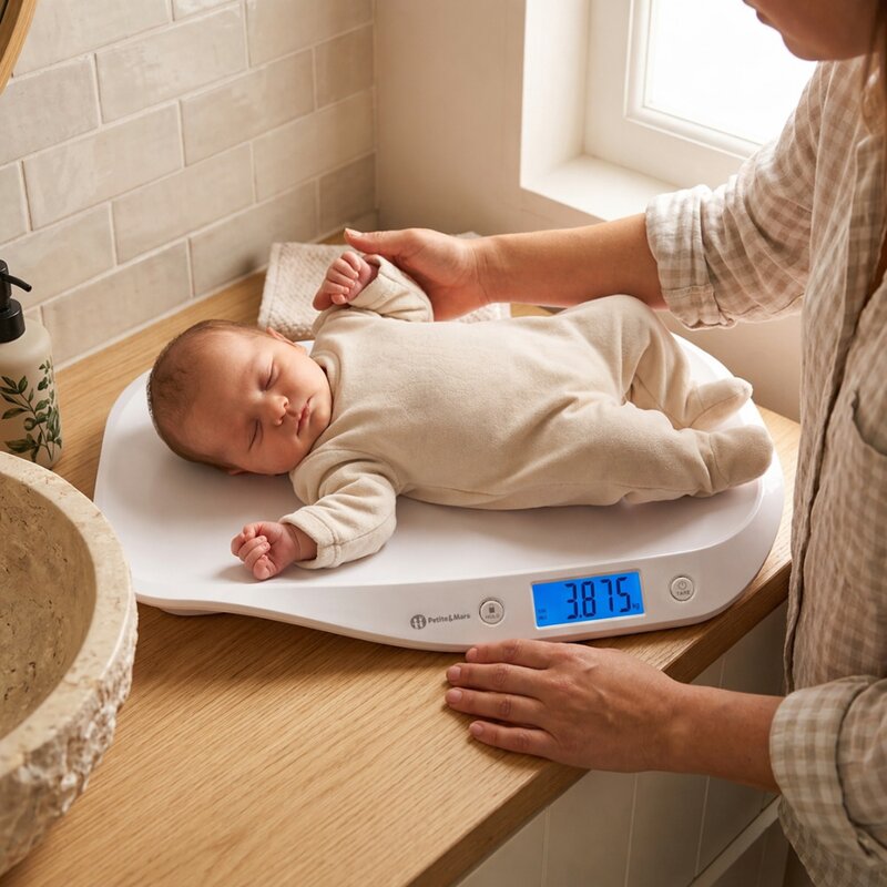 Cantar Electronic Petite&Mars pentru Bebelusi Forma Ergonomica pana la 20 kg Alb