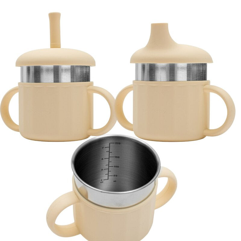 Cana 2 in 1 New Baby 220 ml, Bej – cele două moduri de utilizare și interiorul cănii