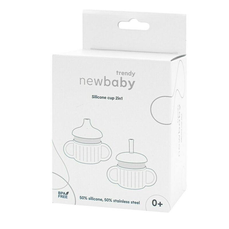 Canuta, New Baby, Cu manere si gura de scurgere care poate fi folosita de sine statatoare sau cu pai, 50% silicon, 50% otel inoxidabil, Fara BPA, 0 luni+, Green