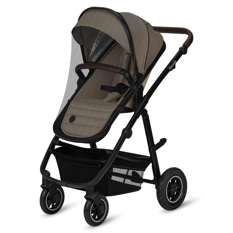 Carucior 2 in 1, Lionelo, Amber, Cadru aluminiu, Cu landou intarit si salteluta moale, Reversibil, Maner ajustabil, Huse pentru picioare, ploaie, Plasa de tantari, Geanta parinti, Pana la 22 kg, EN1888-1, EN1888-2, EN1466, Bej
