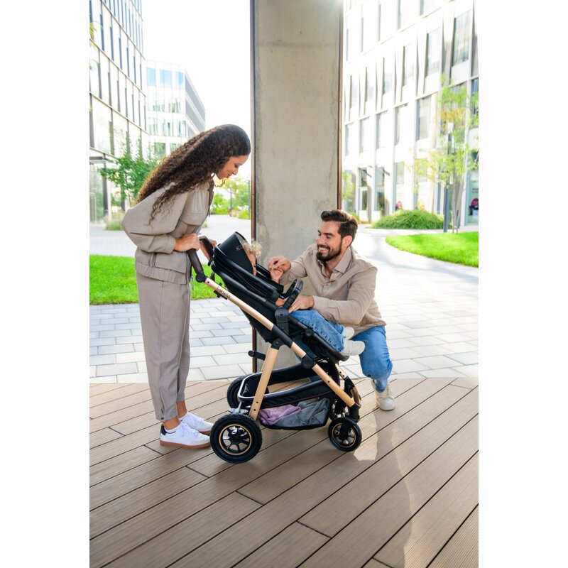 Carucior 2 in 1, Lionelo, Amber, Cadru aluminiu, Cu landou intarit si salteluta moale, Reversibil, Maner ajustabil, Huse pentru picioare, ploaie, Plasa de tantari, Geanta parinti, Pana la 22 kg, EN1888-1, EN1888-2, EN1466, Bej