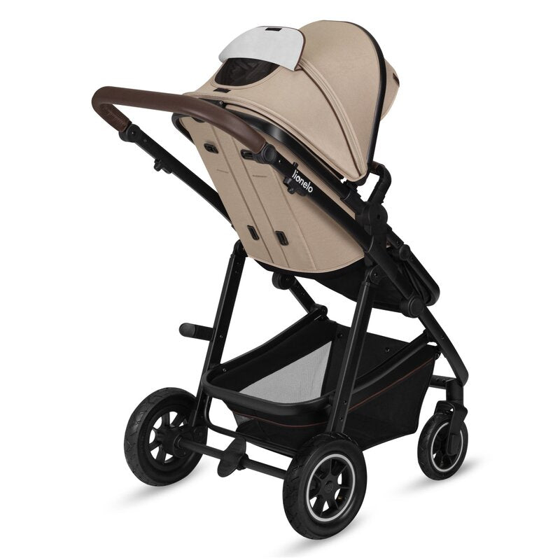 Carucior 2 in 1, Lionelo, Amber, Cadru aluminiu, Cu landou intarit si salteluta moale, Reversibil, Maner ajustabil, Huse pentru picioare, ploaie, Plasa de tantari, Geanta parinti, Pana la 22 kg, EN1888-1, EN1888-2, EN1466, Bej