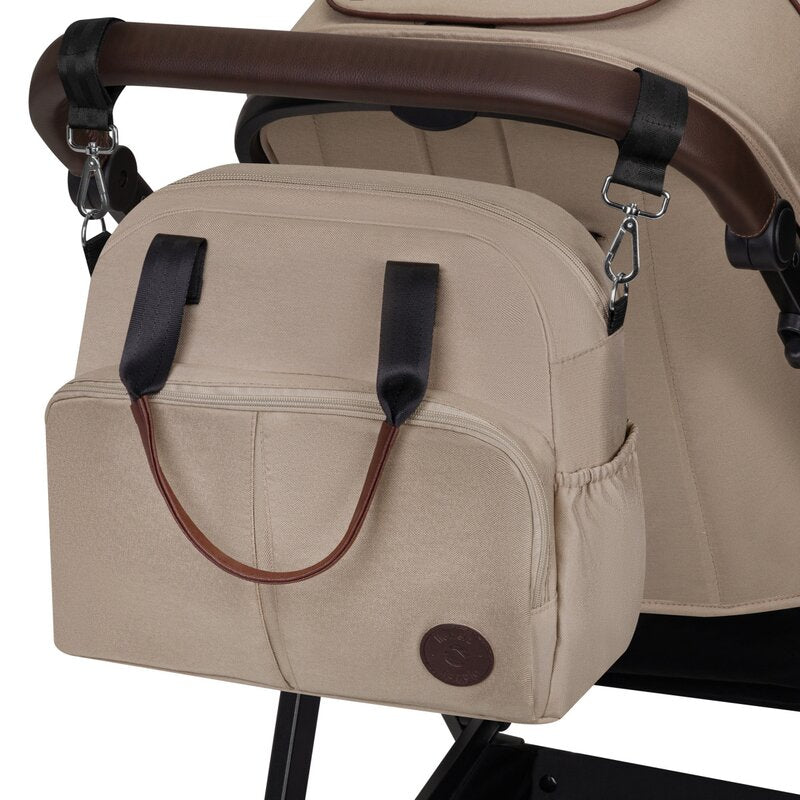 Carucior 2 in 1, Lionelo, Amber, Cadru aluminiu, Cu landou intarit si salteluta moale, Reversibil, Maner ajustabil, Huse pentru picioare, ploaie, Plasa de tantari, Geanta parinti, Pana la 22 kg, EN1888-1, EN1888-2, EN1466, Bej