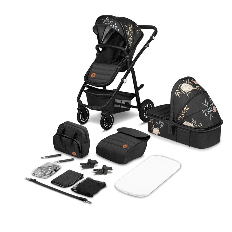Carucior 2 in 1, Lionelo, Amber, Editie limitata Lovin\', Cadru aluminiu, Cu landou intarit si salteluta moale, Reversibil, Maner ajustabil, Huse pentru picioare, ploaie, Plasa de tantari, Geanta parinti, Pana la 22 kg, EN1888-1, EN1888-2, EN1466, Negru