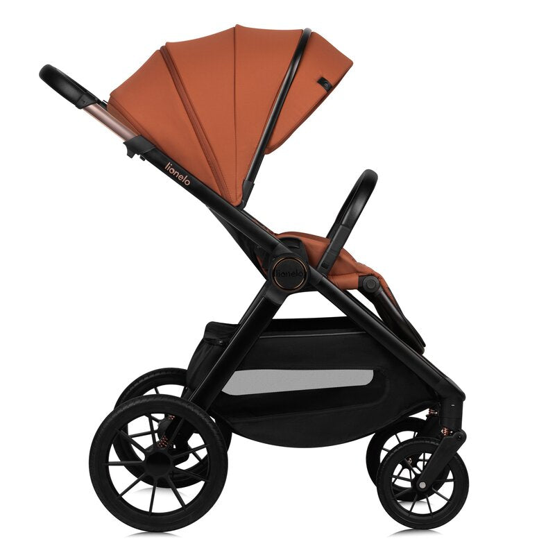Carucior 2 in 1, Lionelo, Layla, Pana la 22 kg, Cadru aluminiu, Cu landou intarit si salteluta din spuma AirDots, Reversibil, Cu ventilatie 3D, Cu accesorii, EN1888-1, EN1888-2, EN1466, Maro