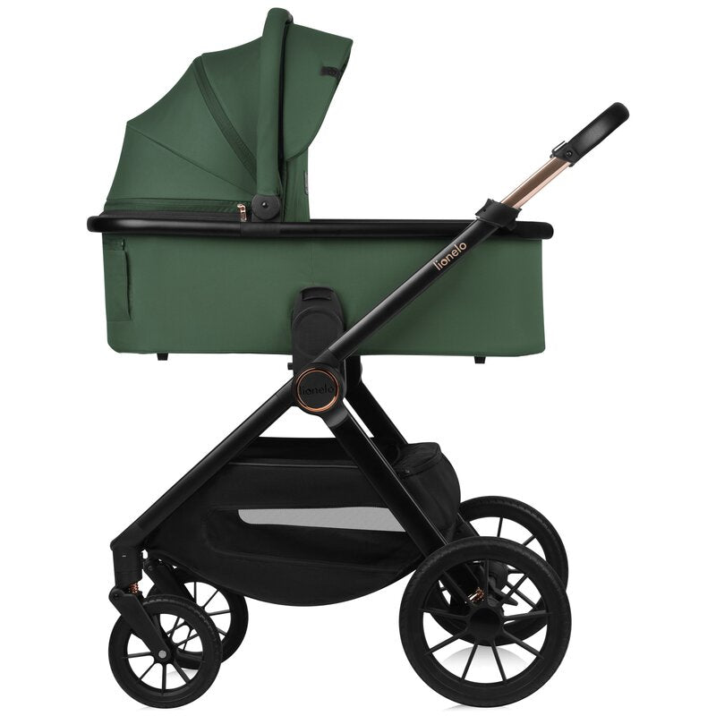 Carucior 2 in 1, Lionelo, Layla, Pana la 22 kg, Cadru aluminiu, Cu landou intarit si salteluta din spuma AirDots, Reversibil, Cu ventilatie 3D, Cu accesorii, EN1888-1, EN1888-2, EN1466, Verde