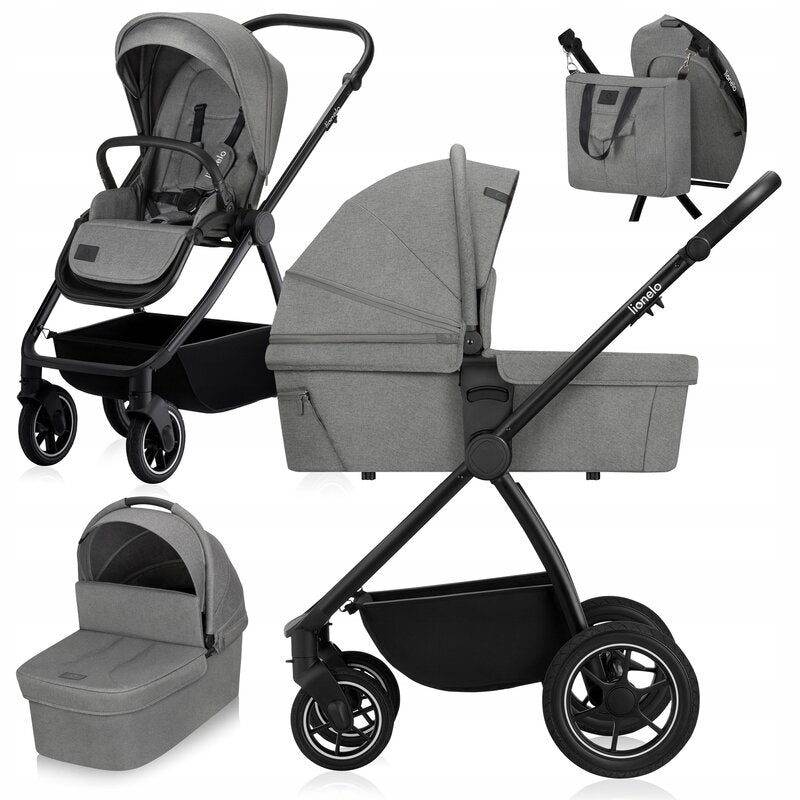 Carucior 2 in 1, Lionelo, Meril, Cu landou si scaun cu dimensiune XL, Reversibil, Cu sistem de ventilatie 3D, Cu accesorii, Pana la 22 kg, Conform cu EN1888-1 EN1888-2, EN1466, Gri