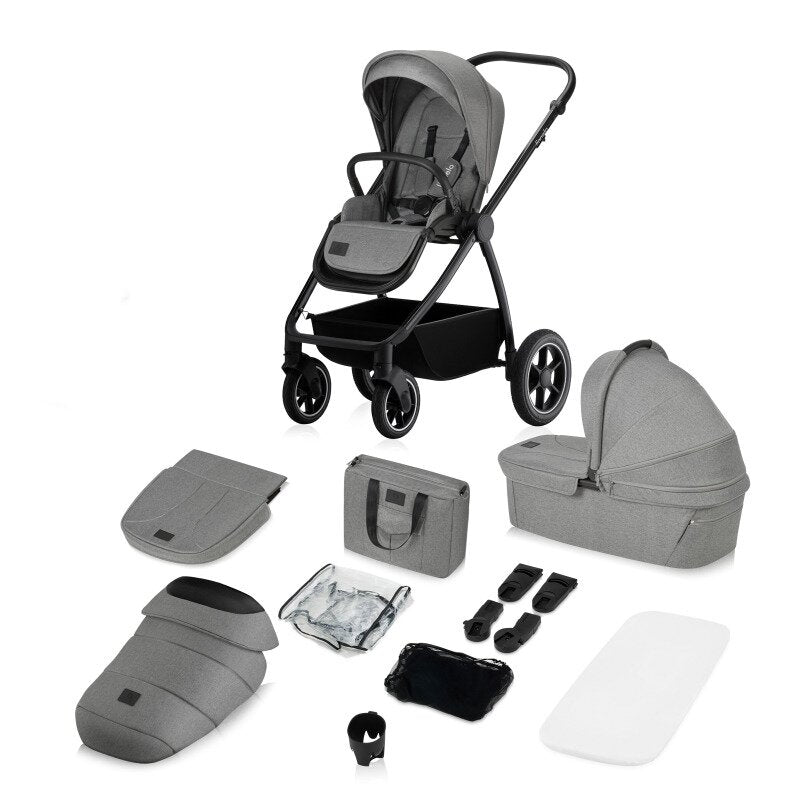 Carucior 2 in 1, Lionelo, Meril, Cu landou si scaun cu dimensiune XL, Reversibil, Cu sistem de ventilatie 3D, Cu accesorii, Pana la 22 kg, Conform cu EN1888-1 EN1888-2, EN1466, Gri