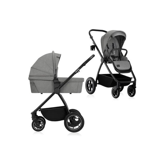 Carucior 2 in 1, Lionelo, Meril, Cu landou si scaun cu dimensiune XL, Reversibil, Cu sistem de ventilatie 3D, Cu accesorii, Pana la 22 kg, Conform cu EN1888-1 EN1888-2, EN1466, Gri